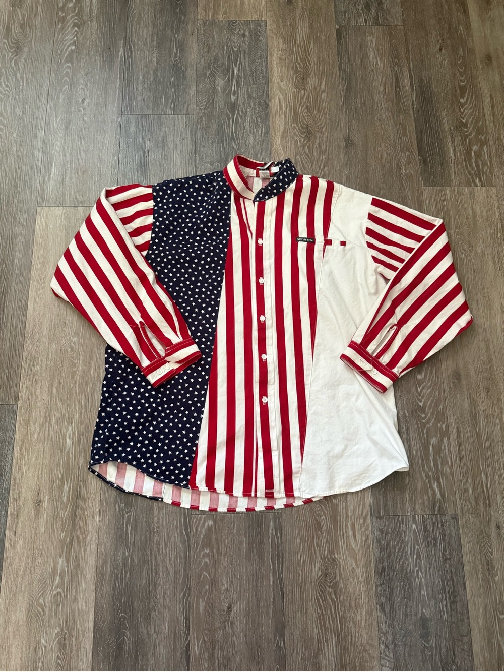 MO BETTA Vintage USA Patriotic Flag Button Down Shirt XL